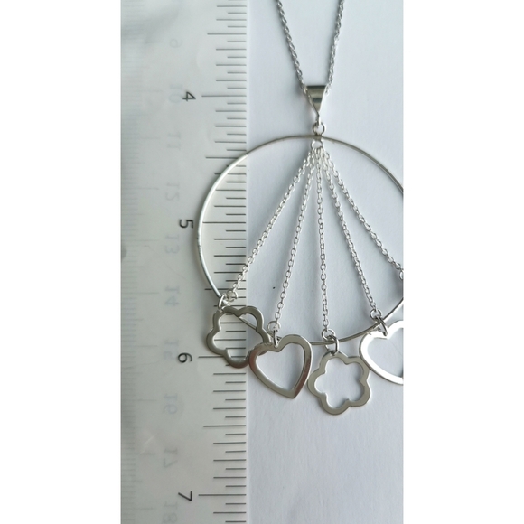 Sterling Silver Medallion Pendant with heart and flower charms - Picture 7 of 12